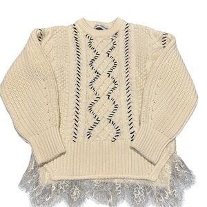 Self-Portrait Cream Cable Knit Sweater with Black Stitching, size M, pre-owned